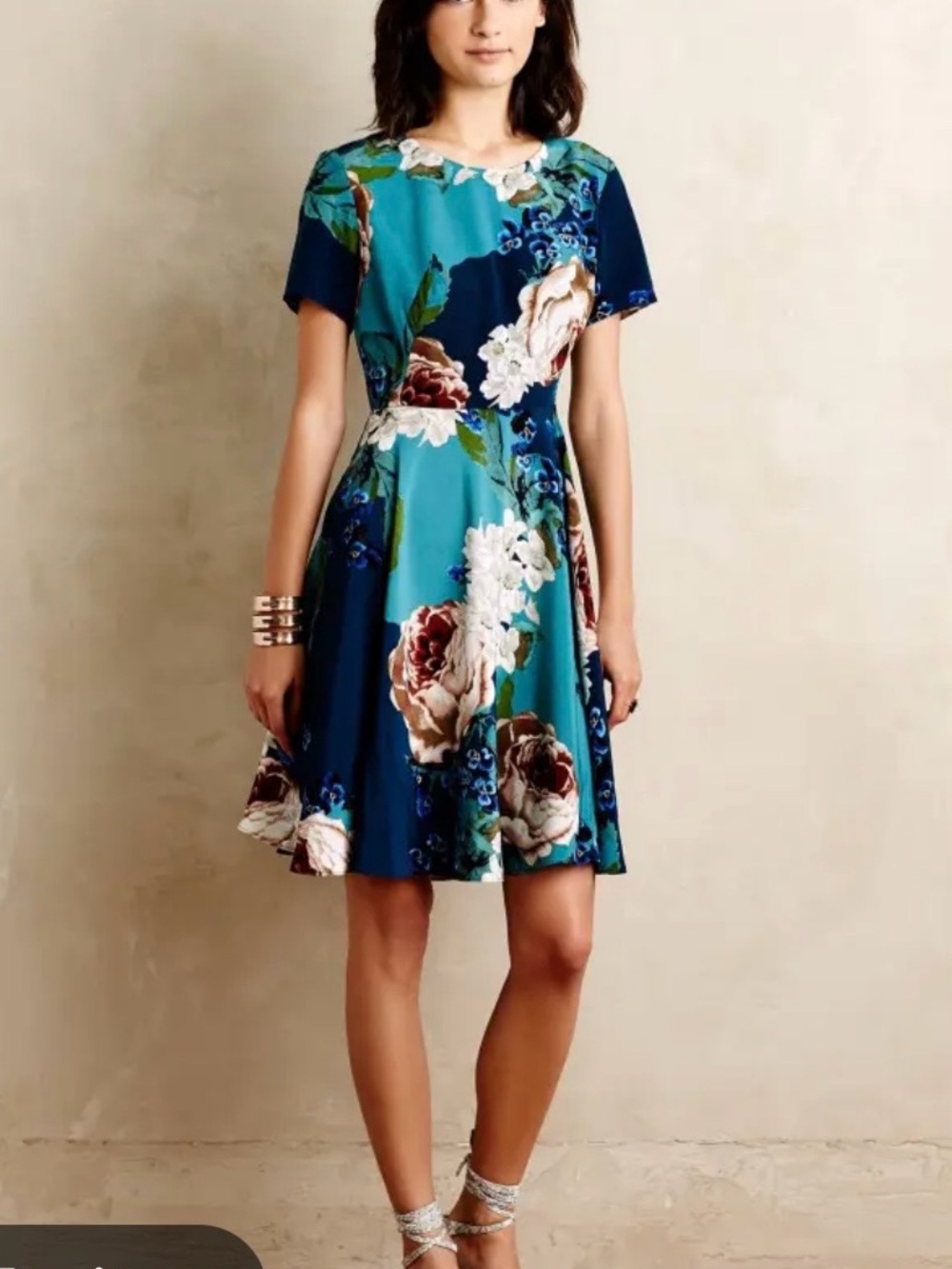 Corey Lynn Calter Teal & Navy Floral Fit-and-Flare Mini Dress